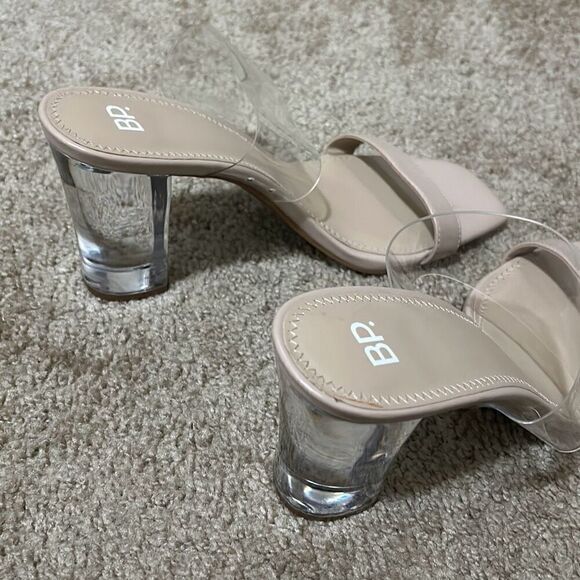 BP Women's Size 10 Clear Block Heel Strappy Sandals Nude Beige Contemporary New - Picture 5 of 9